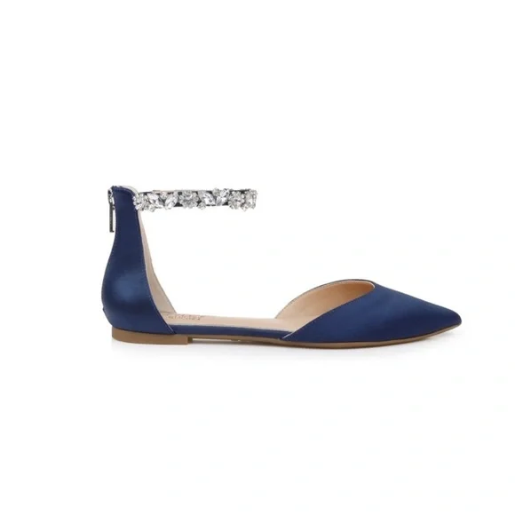 Badgley Mischa Navy Satin Flat Pointed Shoe Size 10 - Picture 4 of 15